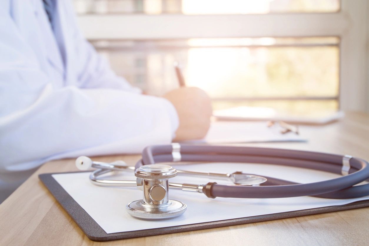 A stethoscope sitting on top of a table.